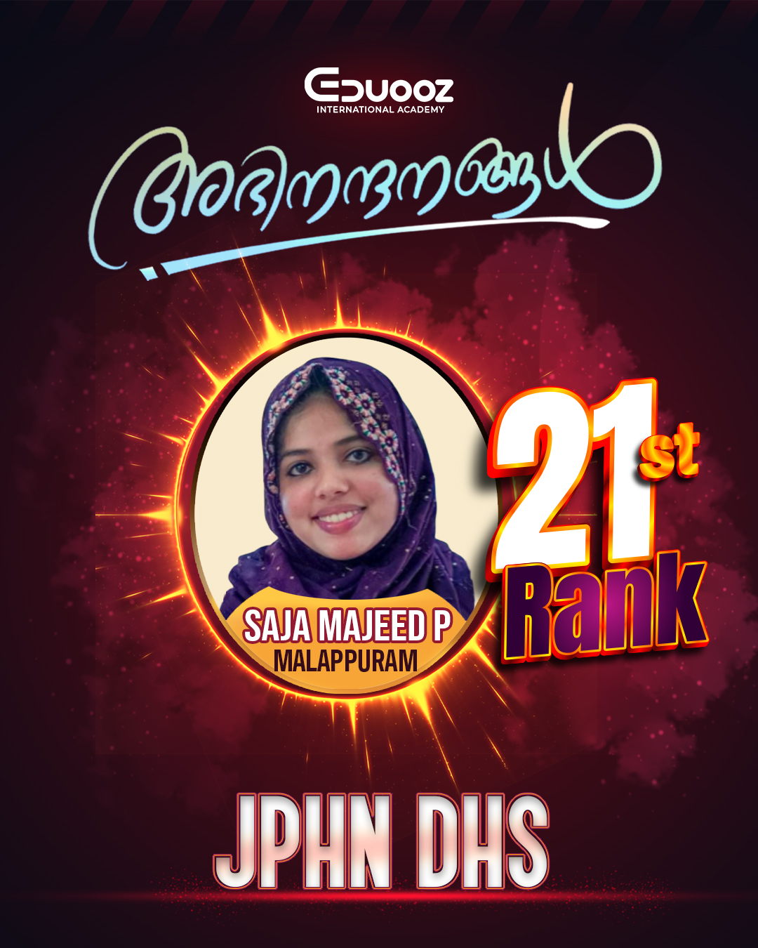 Rank holder portrait: 21 Saja Majeed P J PHN DHS.jpg
